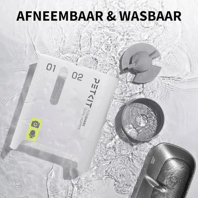 hier wordt getoond hoe je de voerbak automatisch van petkit yumshare dual uit elkaar kan halen en in kan wassen