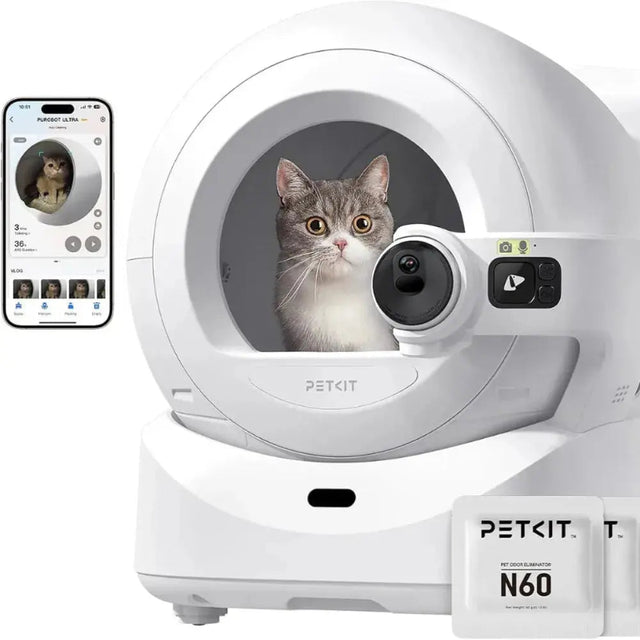 overzichtsfoto van de petkit purobot ultra automatische kattenbak met ai camera