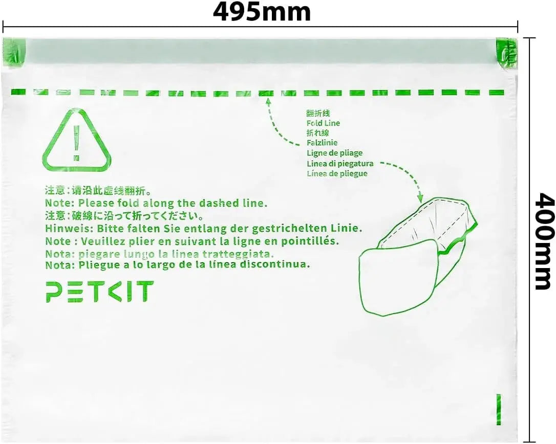 afmetingen van een petkit kattenbak vuilniszak 495mm bij 400mm