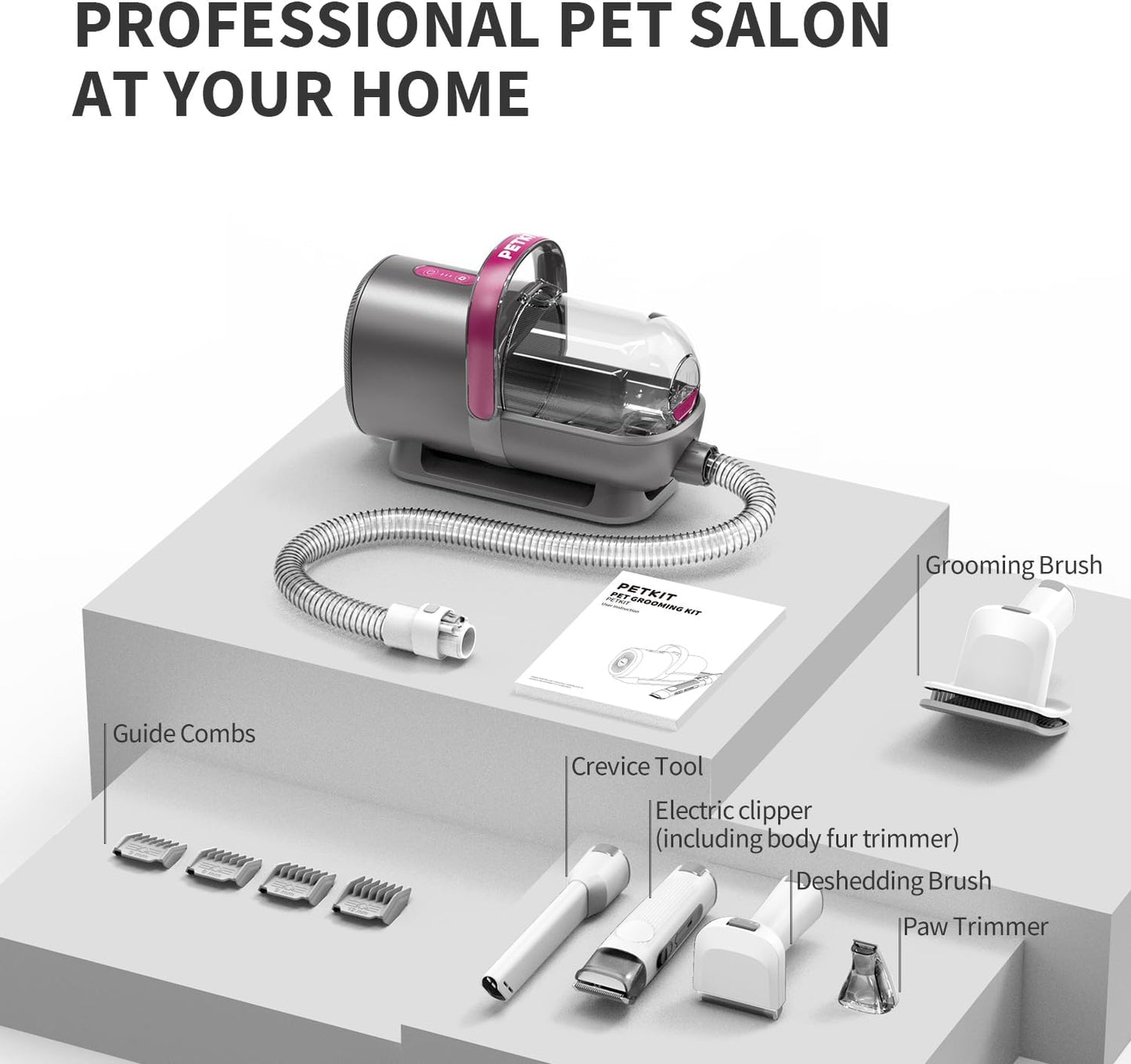 PETKIT 5-in-1 huisdieren verzorgingsset: scheren, borstelen, ontklitten, zuigen en föhnen