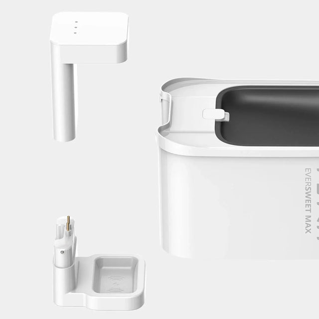 petkit eversweet max drinkfontein kan draadloos werken omdat het met een ingebouwde adaptar/batterij komt