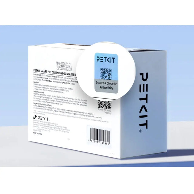 authentificiatie van echtheid gaat per qr code op het doosje van een petkit filter eversweet max