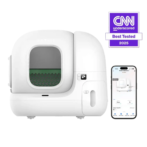 detailfoto met de petkit puramax 2 cnn award best geteste automatische kattenbak