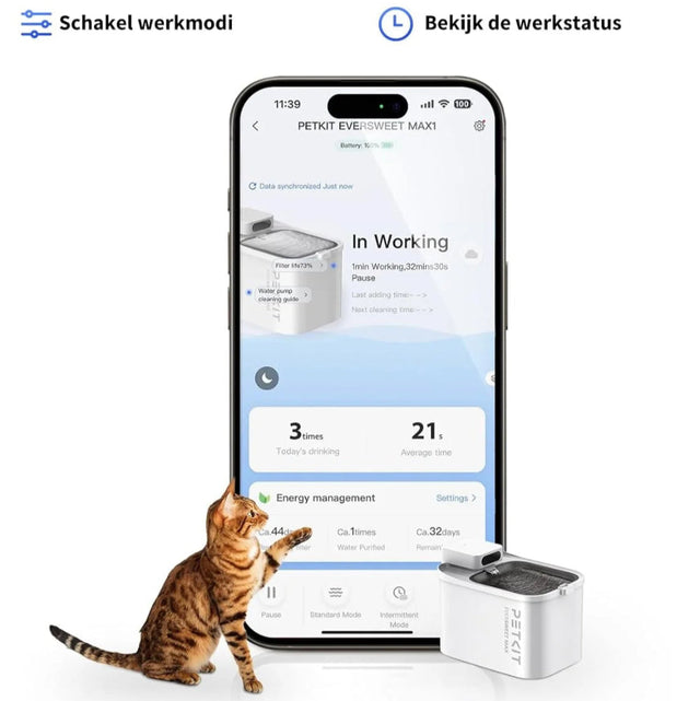 app uitleg van alle features die je kan instellen voor de petkit eversweet max, een waterfontein voor je kat of hond