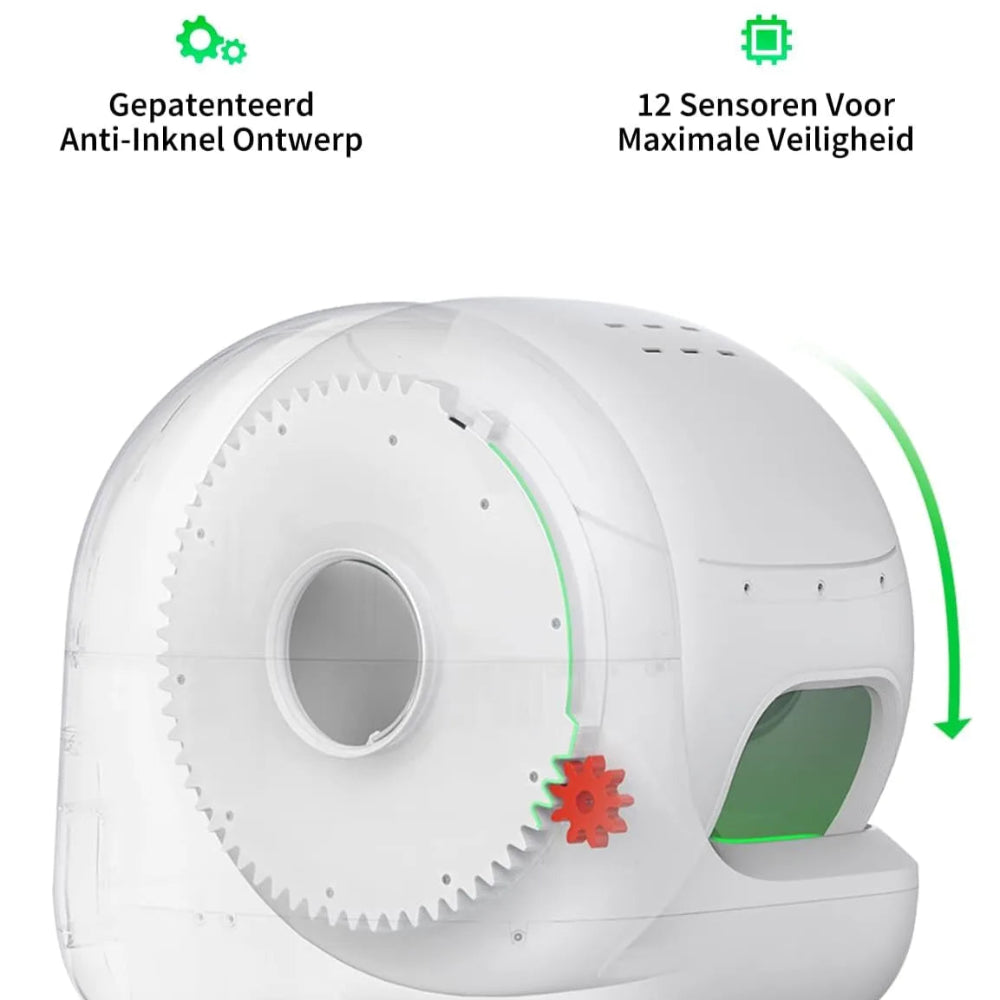 een kattenbak die automatisch is, zoals de petkit max pro is veilig door de 12 sensoren in het product