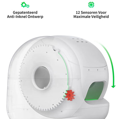 een kattenbak die automatisch is, zoals de petkit max pro is veilig door de 12 sensoren in het product