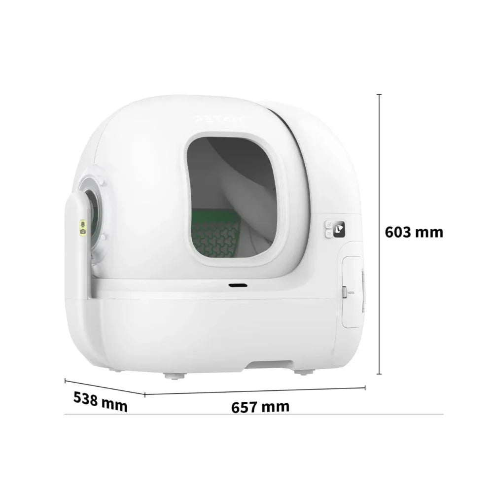 afmetingen van een petkit purobot max pro zelfreinigende kattenbak zijn 538mm bij 657 mm bij 603mm
