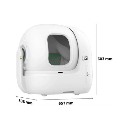 afmetingen van een petkit purobot max pro zelfreinigende kattenbak zijn 538mm bij 657 mm bij 603mm