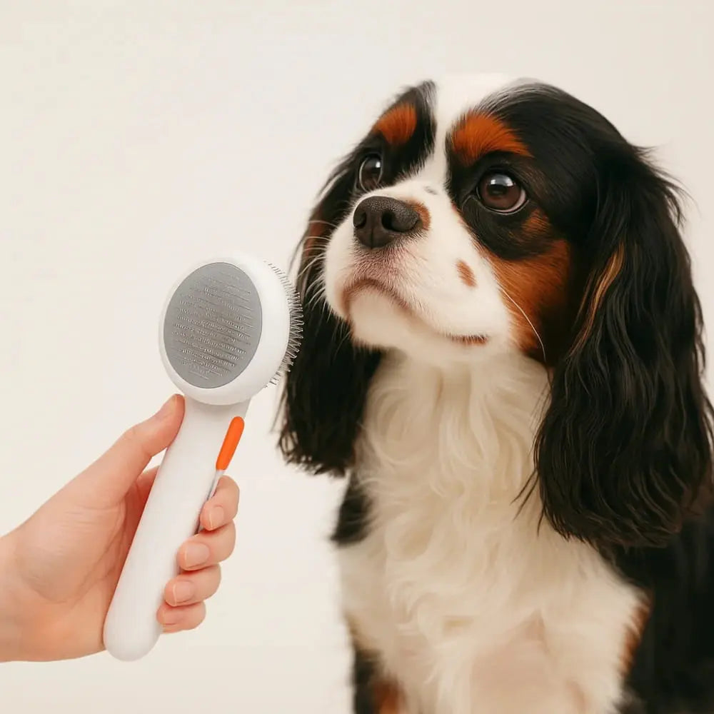 hond laat zich borstelen met een petkit honden verzorgingsborstel