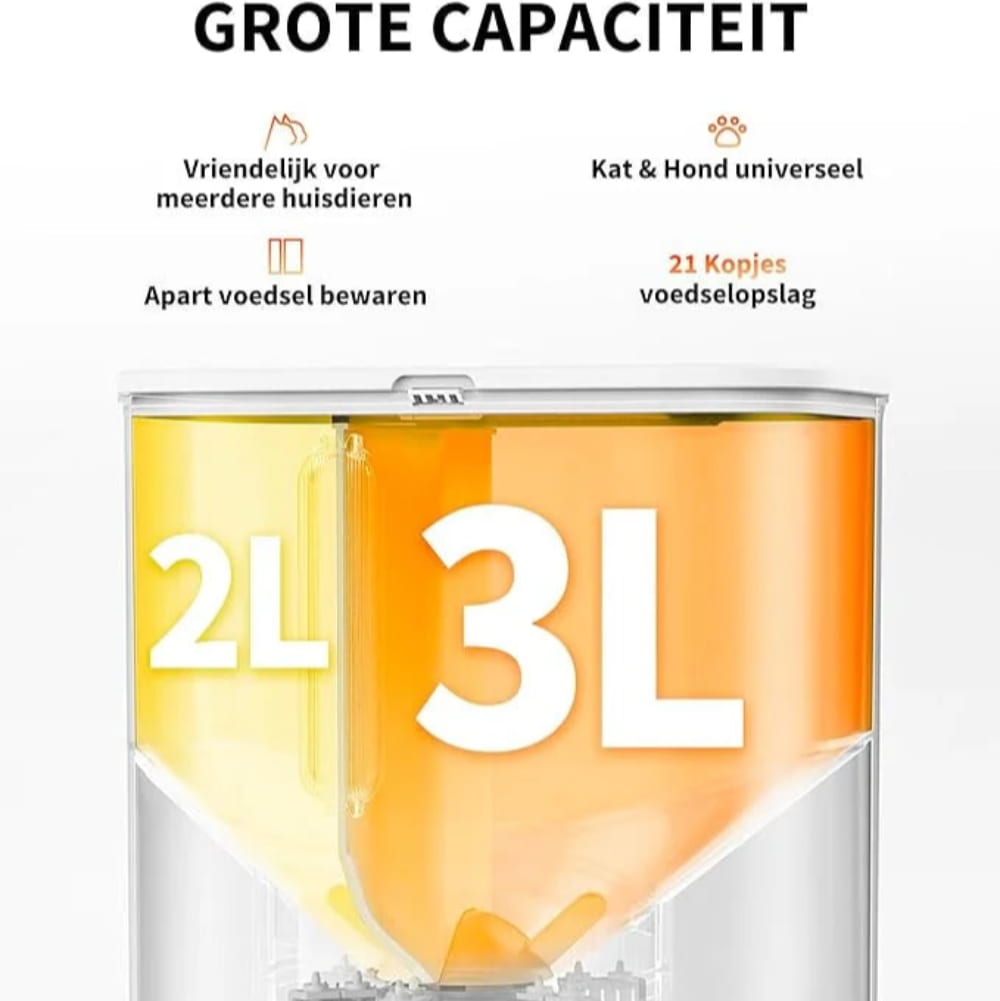 de petkit yumshare dual, een voerbak die automatisch is heeft een grote capaciteit van 5L