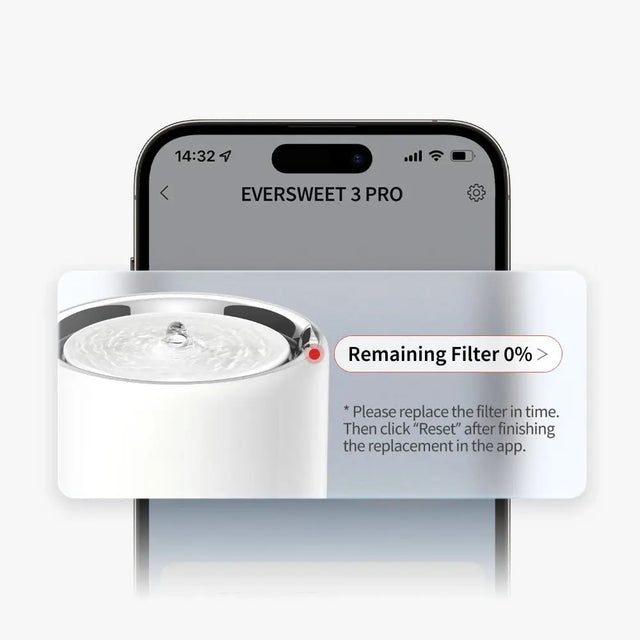 met de petkit app krijg je een notificatie wanneer de filter van bijv de eversweet pro 3 drinkfontein moet worden vervangen.