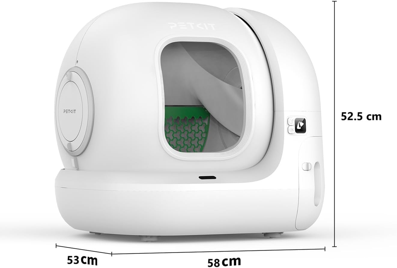 afmetingen van deze automatische kattenbak petkit puro max 2 zijn 58 bij 53 bij 53cm 