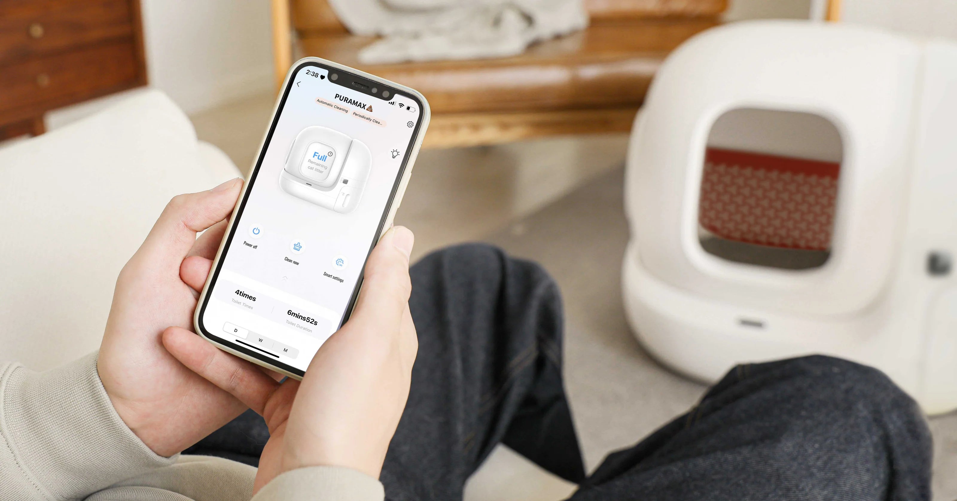 met de petkit app kun je een petkit zoals de puramax automatische kattenbak controleren.