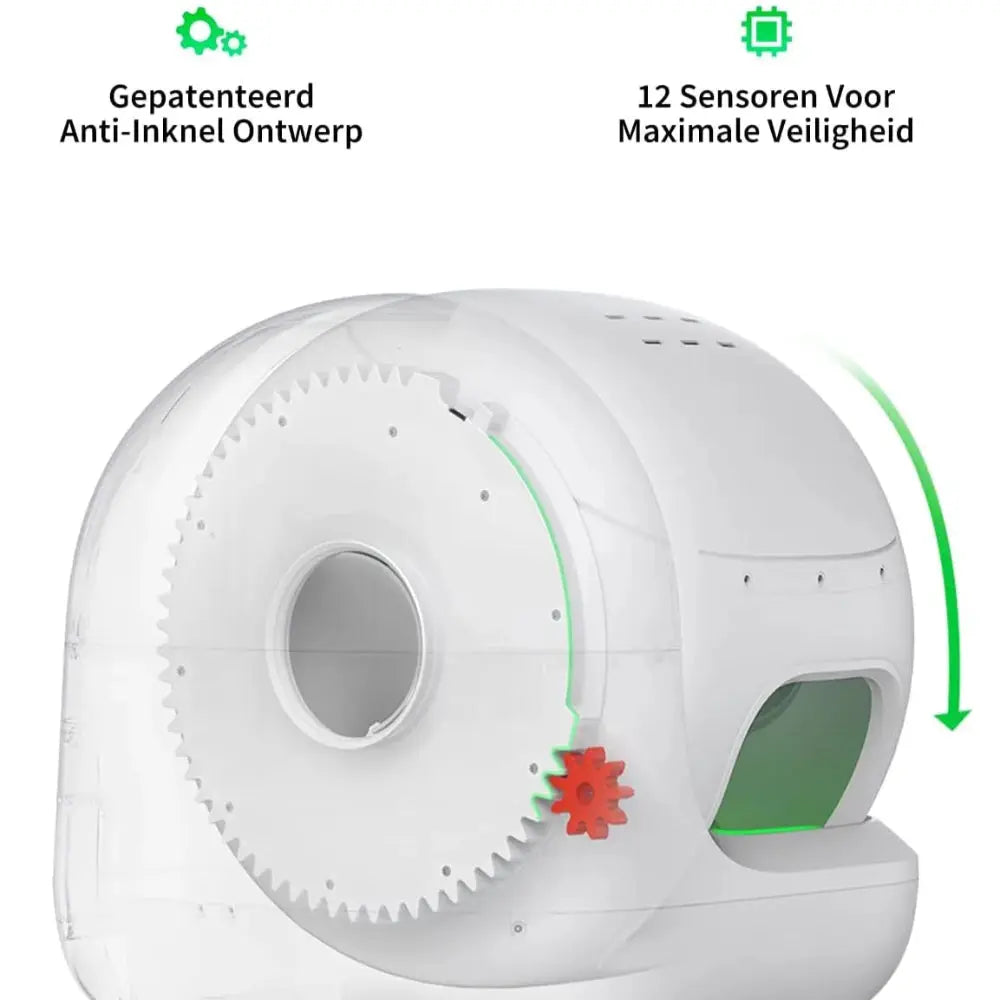 de automatische kattenbak petkit purobot max pro heeft 12 sensoren voor maximale veiligheid