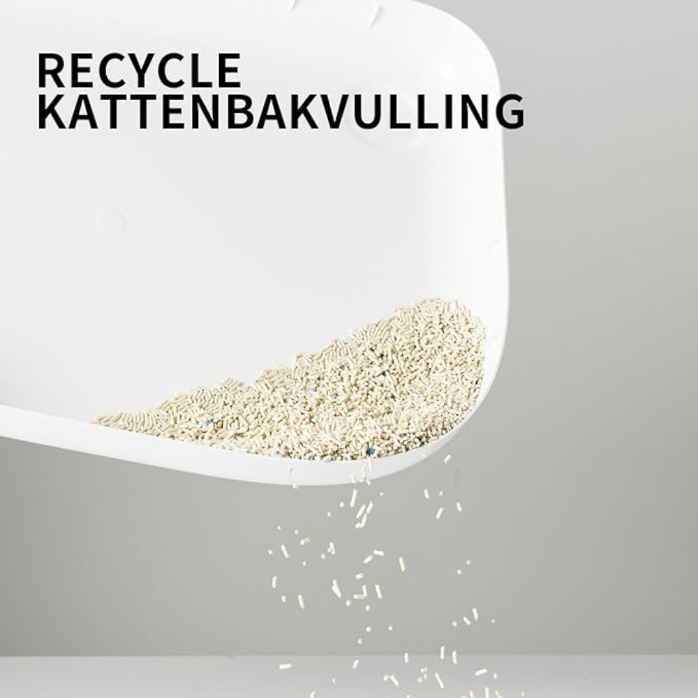 kattenbakgrit valt uit een kattenbakmat van Petkit. Het design van de bak zorgt voor eenvoudige terugvoer van kattengrit